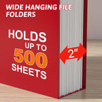 Nordun Plastic Hanging File Folder Extra Capacity,12 Pack Reinforced Hang Folders with Heavy Duty 2 Inch Expansion,Filing Cabinet Folders Letter Size,Hanging Organizer Designed for Bulky Files(Red)