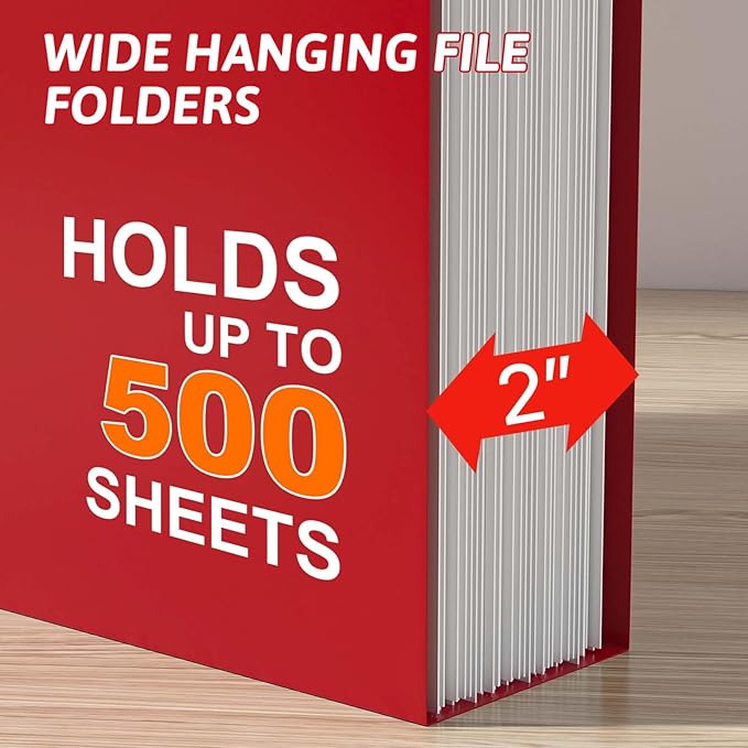Nordun Plastic Hanging File Folder Extra Capacity,12 Pack Reinforced Hang Folders with Heavy Duty 2 Inch Expansion,Filing Cabinet Folders Letter Size,Hanging Organizer Designed for Bulky Files(Red)