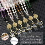 AIDSOTOU Lanyards for ID Badges and Keys,Natural Stone Beaded Teacher Lanyard for Women,Retractable Lanyard with ID Holder Cute Lanyards for Teachers (Purple)