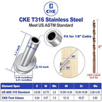 [Patent]CKE 40 Pack T316 Marine Grade Stainless Steel 30 Degree Angle Beveled Protector Sleeves Wood Post Protector for 1/8" Wire Rope Cable Railing, DIY Balustrade, 30 Degree Protective Sleeves, CR30