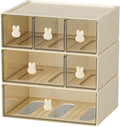 OSteed Desktop Drawers, Desk Organizer with 6 Drawers & Bunny Handles, Stackable Craft Storage Box for Home Collection, Cosmetics, Office Supplies (3 Tiers, Cream & Clear)