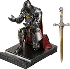 Amoysanli Medieval Armored Warrior Wearing Outerwear, Mobile Phone Stand Knight Pen Holder Desk Organizers, Resin Bookends Paperweight with a Letter Opener for Desk (Iron)