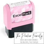 ExcelMark Address Stamp - Custom Return Address Stamp with Elegant Designs, Vibrant Colors & Patterns – Perfect for Mail, Invitations & Gifts (Pink Mount, Santa Catalina)