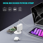 PD 20W USB C Desk Power Grommet with 15W Wireless Charger Cover, Recessed Power Strip with 18W USB A and 2 AC Outlets,Hidden Power Outlets with 6FT Cords for Office, Home, Conference(White)