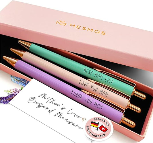MESMOS 3Pk Fancy Pens for Mom, Mothers Day Gifts for Mom, Grandma Mothers Day Gift, Presents from Daughter or Son, Best Ever Smooth Writing Nice Pen Set