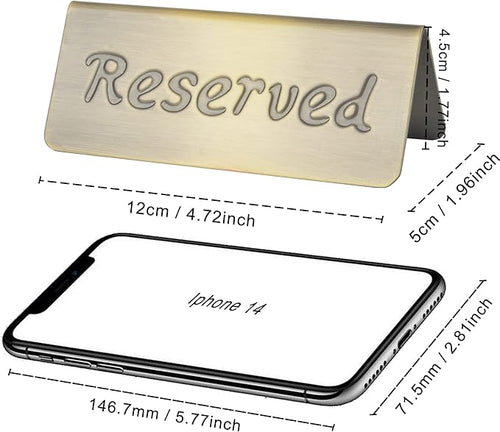 2 Pack Small Reserved Table Signs for Restaurants,Dinner Parties,Banquets,Events,Stainless Steel Table Tent Place Signs,10 Year’s Use,Etched Design,Double Sided View,4.7x1.9 In,(Vintage Yellow)