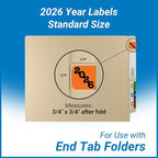 2026 Year Labels, Doctor Stuff 2026 Chart Stickers, Ringbook Sheets, Orange/Black Color Coded, Jeter Style, USA Made Year Stickers for End Tab File Folders, 270/Package, 3/4" x 1-1/2"