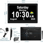 SSYA Dementia Clocks with Day and Date for Seniors,13 Alarms Custom Reminders, Extra Large Digital Calendar Clock for Elderly. (Black)