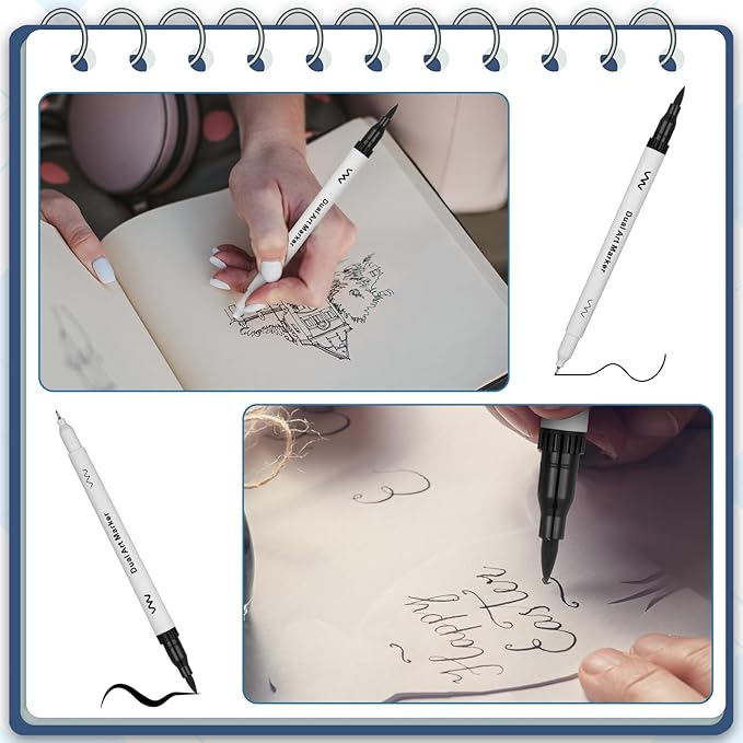 150 Pcs Black Drawing Pens Bulk Dual Brush Fineliners Pens Felt Tip Markers for Art Drawing Sketching