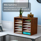 PAG Countertop Mail Sorter Organizer, Wooden Literature Organizer, Student Mailbox for Classroom, Desktop Bill Organizer for Office Home School, 12 Compartments, Brown