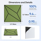 UNECHO 12 Pack 12" X 12" X 0.47" Acoustic Panels for Wall Sound Absorbing, Dual-Color P-Stripes Square Self-Adhesive Sound Panels, High Density Suitable for Multiple Scenarios(Black+DarkGreen)