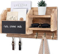 Lwenki Mail and Key Holder – Wall Mount Key Hanger with Shelf and 7 Metal Hooks – Decorative Natural Paulownia Wood Entryway Organizer with Mounting Hardware (16.5”W x 8.7”H x 3.5”D) (Wood)