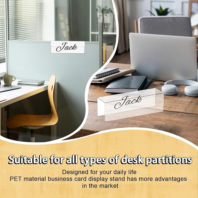 Cubicle Name Plate Holders Cubicle Name Plate Sign Holder Name Plate Bracket Double Sided Nameplates for Walls 2X8 PET Material Changeable Cubicle Name Plate Holder for School Office (8)