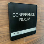 NapTags Conference Room Slider Signs (Black - Black Frame, 8" x 8")