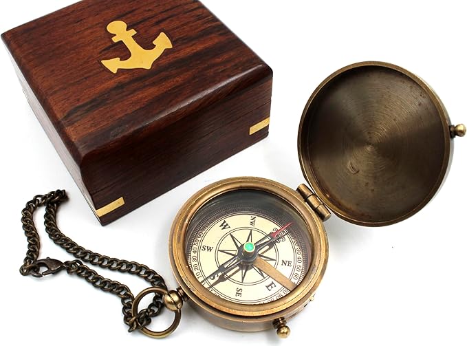 US HANDICRAFTS Brass Compass with Wooden Case | Engraved Compass from Mom to Son | Graduation Gift, Birthday, Inspirational Travel Keepsake