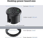 Desktop Power Grommet 3-inch Hole,40W Total Fast Charging Station, 2 PD 20W USB C Port,Flush-Mount Recessed Power Strip, 2 AC Outlets,4 USB Ports,in to The Top of Your Desk,6ft Cord