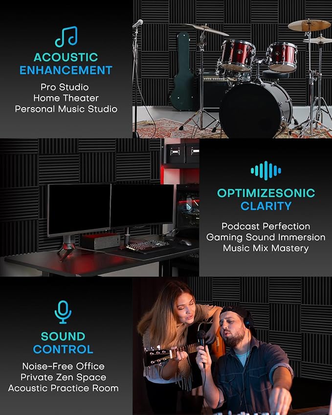 120 Pack Acoustic Foam Panels, 1 X 12 X 12 Inches Sound Proof Foam Panels for Walls, High Density Acoustic Panels Sound Absorbing (NOT INCLUDE ADHESIVE)