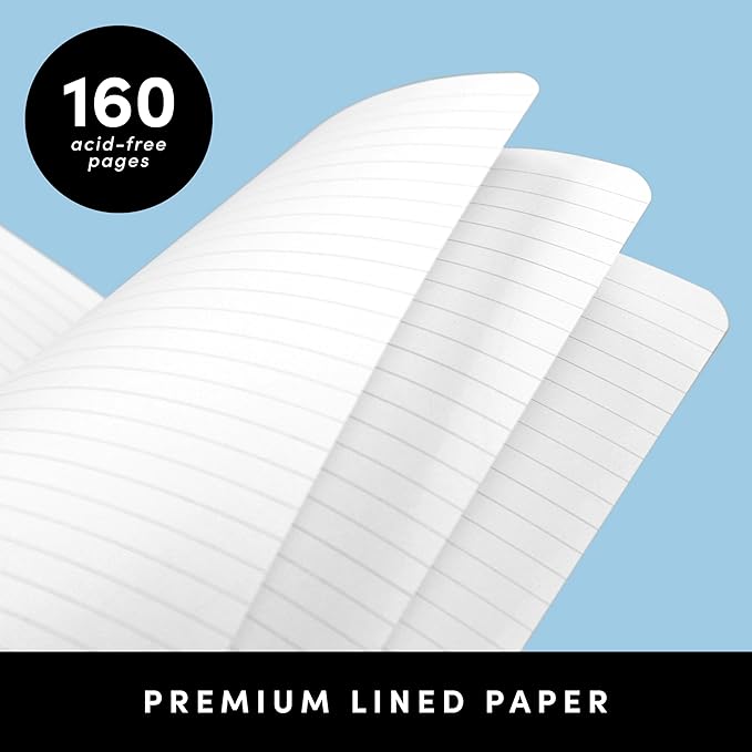 PAPERAGE Softcover Lined Journal Notebook (Navy), 160 Pages, Medium College Ruled Notebook, 5.6 inches x 7.9 inches - 100 GSM Thick Premium Paper, Soft Vegan Leather Journal for Home, Work & School