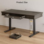 ONBRILL Standing Desk with Drawers, 55 x 23 Inch Electric Height Adjustable Desk with Storage & Outlets, for Computer Workstation, Home Office, Retro Curved Table Corner Design, Dark Walnut