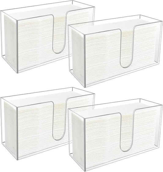 4Pack Acrylic Countertop Paper Towel Holder, Paper Towel Dispenser Countertop/Acrylic Napkin Holder(5mm Acrylic) C-fold or MultiFold Trifold Paper Towels for Bathroom, Kitchen,Restaurant (4)