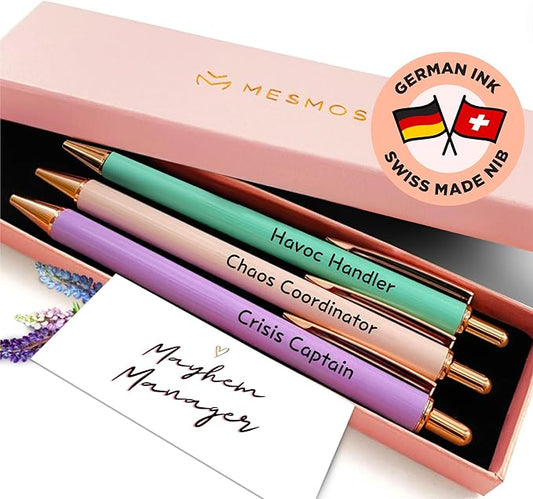 MESMOS 3pk Fancy Pen Set, Chaos Coordinator Boss Gifts for Women, Office Manager Boss Female Gifts, Leadership and Supervisor Gift, Funs with Funny Sayings for Adults