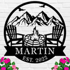 Personalized Campfire Family Name Sign, Monogram Name Camping Sign, Mountain Campfire Monogram Sign, Custom Campfire Sign, Personalized Outdoor Décor