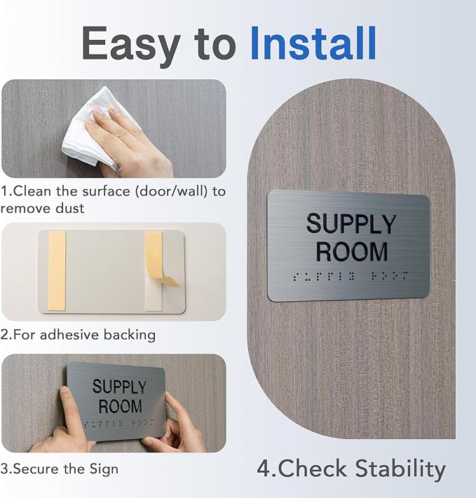 RESTROOM Signs with Raised Text & Grade 2 Braille, Brushed Aluminum/Silver Finish Easy Install with Double-Sided Tape, ADA Compliant Conference Room Office Door Sign