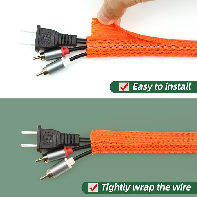 Split Wire Loom Tubing, Cable Protector Sleeve, Braided Cable Management for TV/Computer/Home Theater/Engine Bay, Cord Protectors from Pets No Chew (Orange, 1"-25ft)