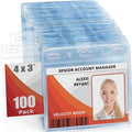Mifflin-USA Horizontal No Zip Card Protector with Metal Clip and Vinyl Straps (Clear, 4x3 Inch, 100 Pack), Quick Load PVC ID Name Badge with Clips