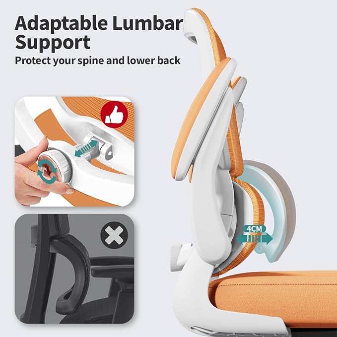 TRALT Office Chair - Ergonomic Desk Chair with Adjustable Lumbar Support, Mesh Computer Chair, Executive Chairs for Home Office Comfortable Lumbar Support (Orange)