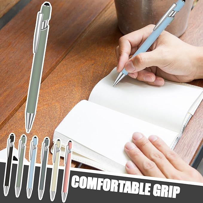 24 Pcs Blue Ink Ballpoint Pen with Stylus Tip 2 in 1 Ballpoint Pen 1.0 mm Blue Ink Metal Stylus Pen for Touch Screens Coworkers, Family, Colleagues, Office (Turquoise)