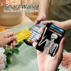 BWEGRHE Small Travel Wallets, Skull Skeleton Slim Minimalist Front Pocket Wallet with Wristlet, RFID Blocking PU Leather Credit Card Holder with ID Window Change Purse for Men Women