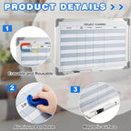 Lincia Project Planning Dry Erase Whiteboard Magnetic Dry Erase Board with Lines Sliding Marker Tray Aluminum Frame White Board Planner for Wall Project Scheduling Track Office Supplies(18"x12")