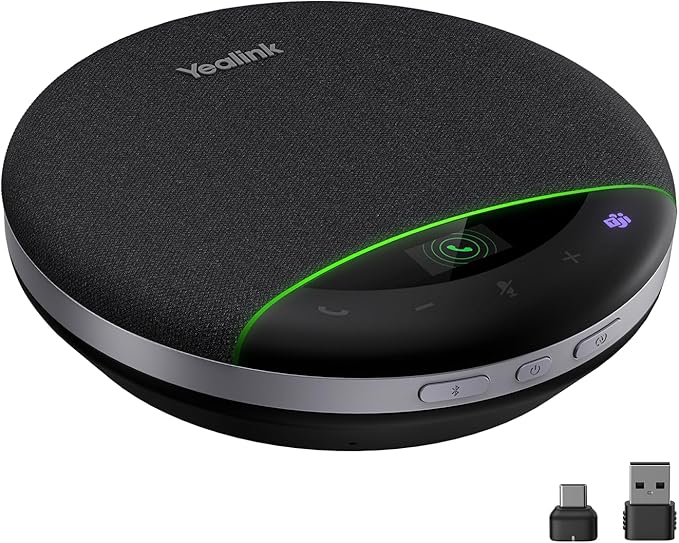Yealink Bluetooth Speakerphone SP96 with Dongle Support Daisy-Chain 26H Talk Time Teams Certified 65mm Conference Speaker and 6 Microphones Array LCD Screen Smart AI Noise-Canceling