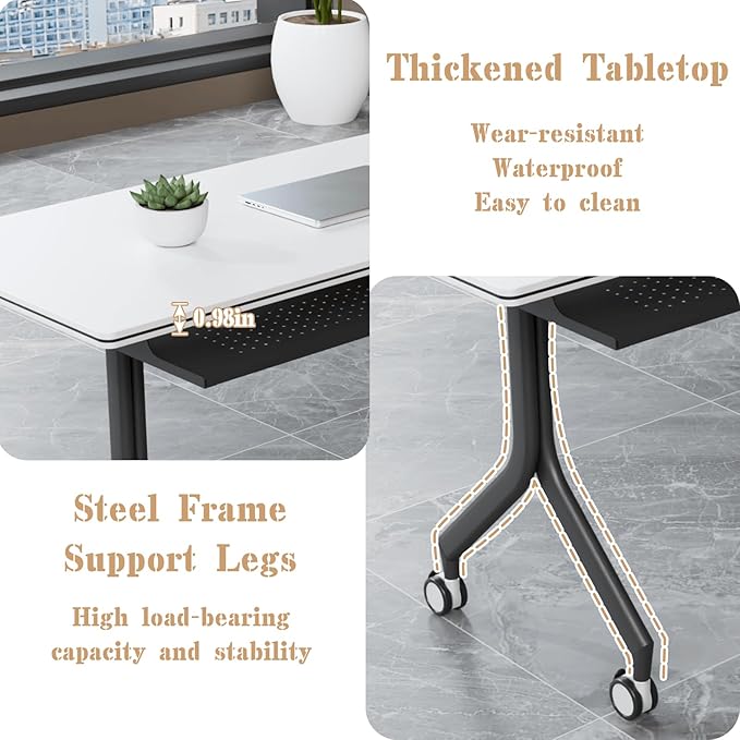 Goakwwuz Conference Room Table, Folding Conference Tables,Thicken Grey Tabletop,Flip Top Wooden Seminar Meeting Room Table for Conference Room Offices (2, Black Drawer, 55.1”)