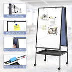 MAKELLO Rolling Whiteboard on Wheels 36x24 in, Double Sided Mobile White Board with Storage Tray for Office School Home, Magnetic Classroom Easel for Teacher, Height Adjustable, Aluminum Frame, 3'x2'