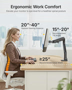 monTEK Heavy-Duty Monitor Arm for 17-57" Ultrawide Curved Screen, Supports up to 59.4 lbs, Adjustable Gas Spring Arm, 75/100 VESA Mount, Clamp & Grommet Desk Monitor Mount Single, Black