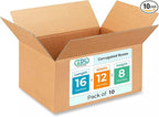 Medium Shipping & Moving Boxes 16x12x8 inches (10-Pack) - Extra Strength 200 lb vs Regular - Corrugated Boxes for Packaging Moving and Delivering - Package Box - Carton Box by IDL Packaging