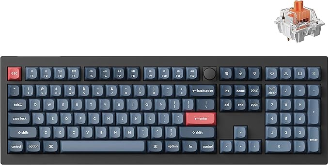 Keychron V6 Max Wireless Custom Mechanical Keyboard, 2.4 GHz Bluetooth 5.1 QMK Full-Size Layout RGB with Hot-swappable Silent Red Switch Compatible with Mac Windows Linux