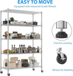 Homdox 5 Tier Storage Racks and Shelving, 24"x60"x82" Heavy Duty Metal Shelves for Storage, 3000LBS Commercial Adjustable Wire Shelving Unit on Wheels for Garage, Pantry, Kitchen, Warehouses, Chrome