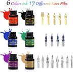 Junhartt Quill Feather Pen and Ink Set, Calligraphy Pen Glass Dip Pen and Wax Seal Stamp Kit (Black)