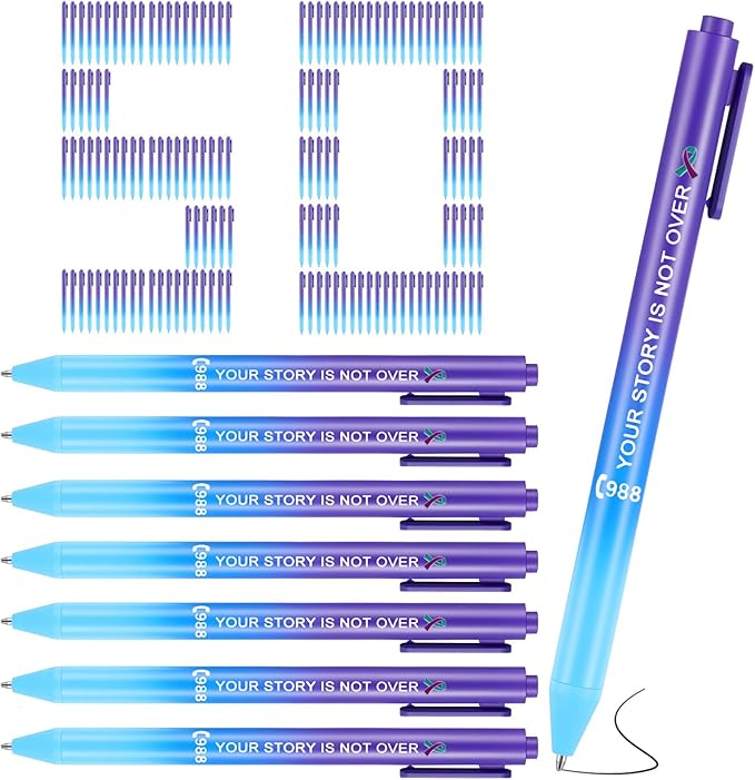 Jetec 50 Pcs Suicide Prevention Awareness Ribbon Pens Bulk Black Ink Retractable Fine Tip Ballpoint Pens with Gradient Color for Charity Volunteers Activity