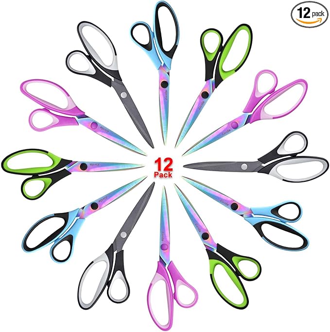 8.5" Scissors Bulk Set of 12-Pack, Sharp Scissors all Purpose Heavy Duty, Non-Stick and Titanium Coating Blade, Multipurpose Shears for Office Home School Sewing Fabric DIY Craft Supplies