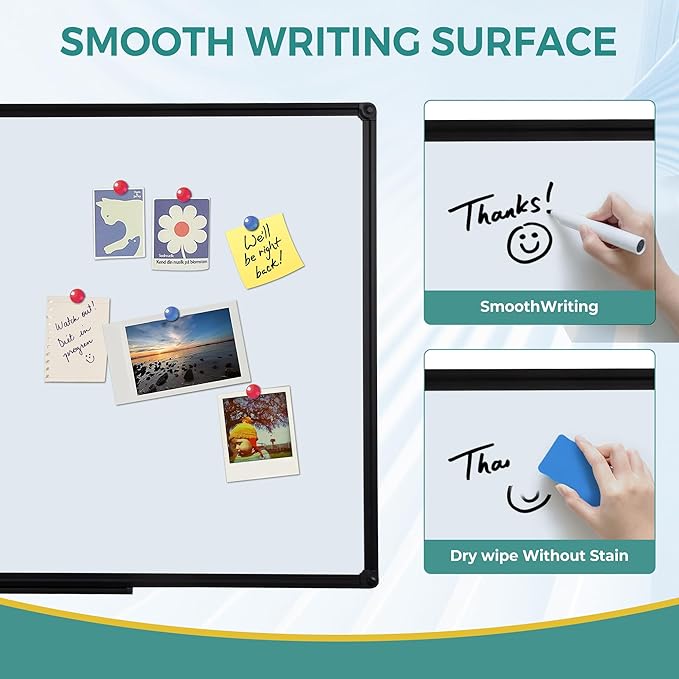 Magnetic Whiteboard 60x36 Inches Black Aluminum Frame, Large Wall Mount White Board Modern Aesthetic Dry Erase Board for Home Office Decor, Creative Studio