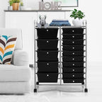 COSTWAY 15 Drawer Rolling Storage Cart, Multipurpose Mobile Storage Organizer w/Removable Drawers & Metal Frame, Utility Tools Paper Organizer on Wheels for Home, Office (Black)