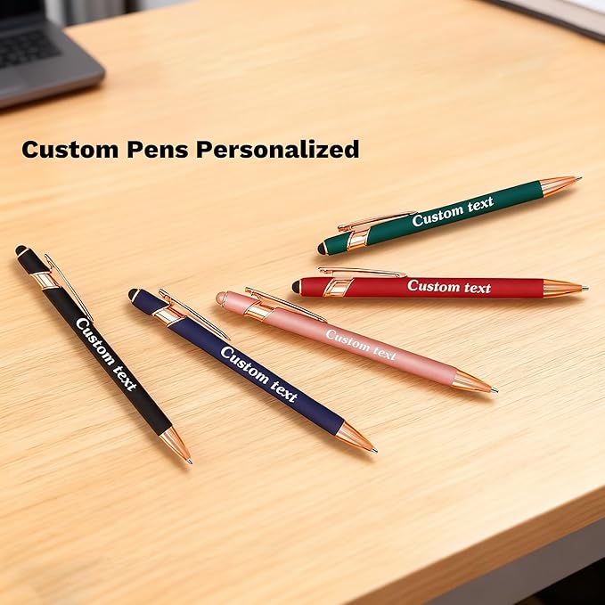 CRME Custom Pens Personalized Pen with Name Logo Engraved Metallic Wine Red Barrel Black Ink Click Pens Grip Retractable Ballpoint Pen Ideal for School Teachers Journaling Office Writing