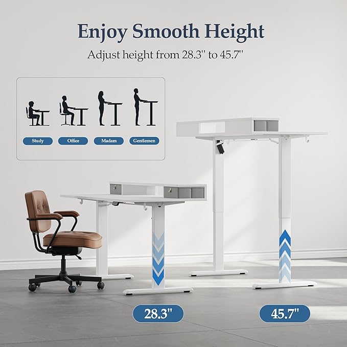 Klicelor 63 Inch Electric Standing Desk with Drawers, Adjustable Height Small Sit Stand Desk for Home Office, Compact Computer Workstation with Storage– White