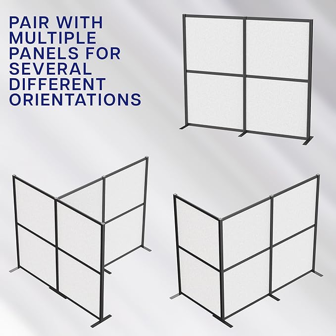 VIVO T-Shape Modular Corner Wall System, 4 Panels, Modern Professional Office Cubicle Dividers, Freestanding Privacy Screen, 66 inches High, Light Gray, Black Frame, PP-MWS63B-T