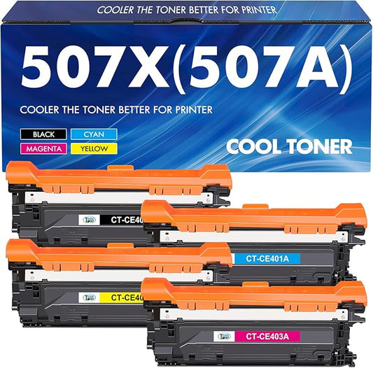 507X 507A Toner Cartridges 4 Pack Compatible for HP 507X 507A High Yield CE400X CE401A CE402A CE403A for HP Laserjet Enterprise 500 Color M551 M551n M551dn M551xh M570dn M570dw M575f Printer