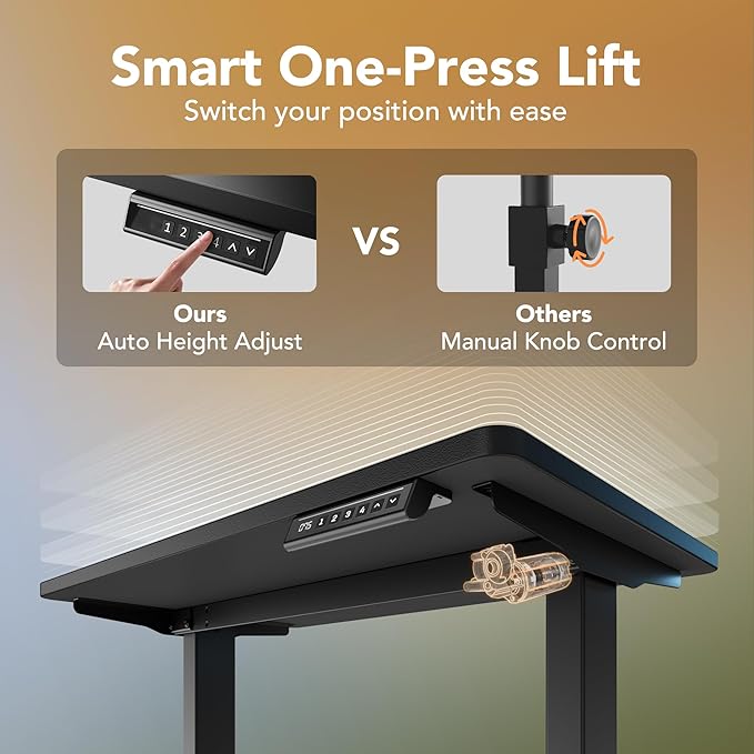 HUANUO 63 x 28 inch Electric Standing Desk Adjustable Height, 4 Memory Height Settings, Sit Stand Up Desk for Home Office & Computer Workstation, Black